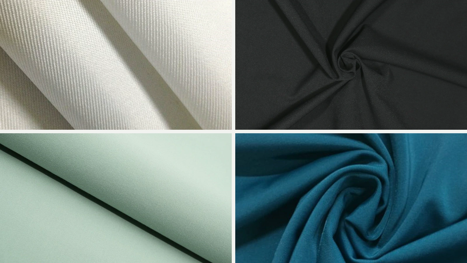 Surface comparison of polyester, nylon, high-stretch blend and recycled polyester activewear fabrics.